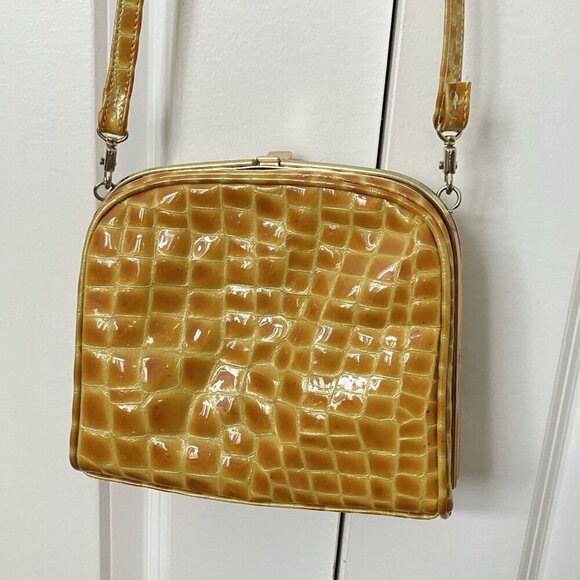 Vintage Ro-El Faux Croc Leather Crossbody Bag Shoulder Purse Yellow Hinged - Picture 9 of 16